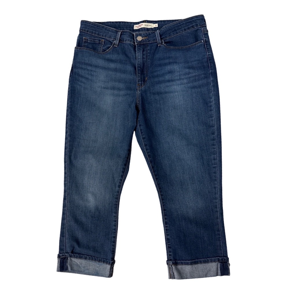Levi Strauss Signature Womens Mid Rise Capri Jeans Blue Dark Wash Size 12 24694